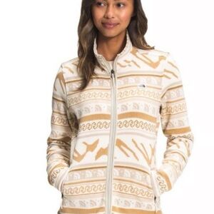 {The North Face} Cream & Tan Printed Crescent Full Zip Fleece